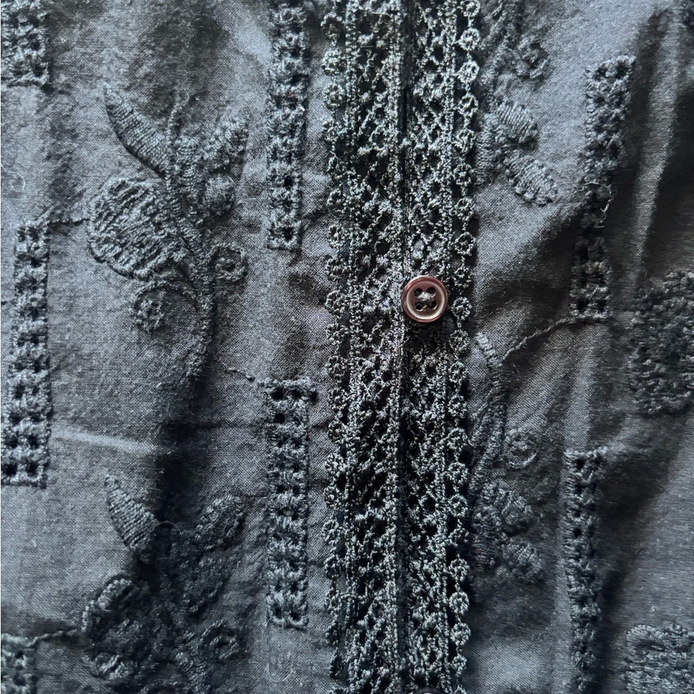 Zara Embroidered Lace-Trim Girls Top - Black - Picture 2 of 5